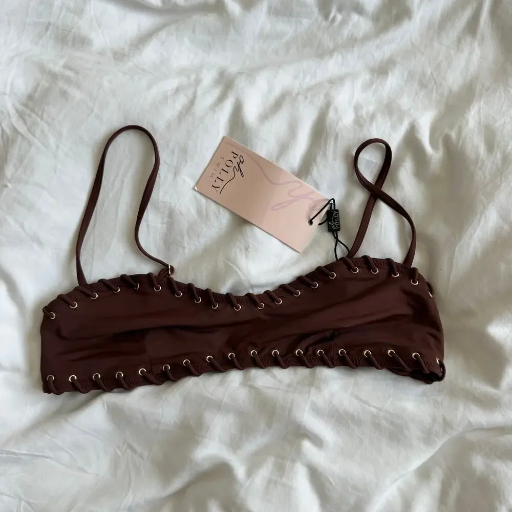 NWT Oh Polly Pasyon Bandeau Bikini Top in Chocolate Brown Size M - Picture 2 of 4